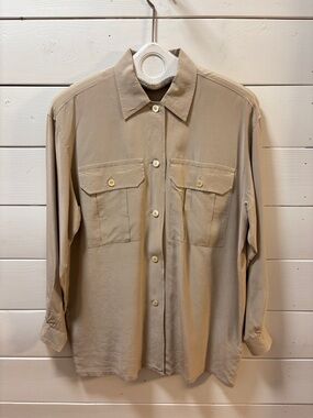 BOGNER Beige Silk Blend Button-Up Blouse Size 10